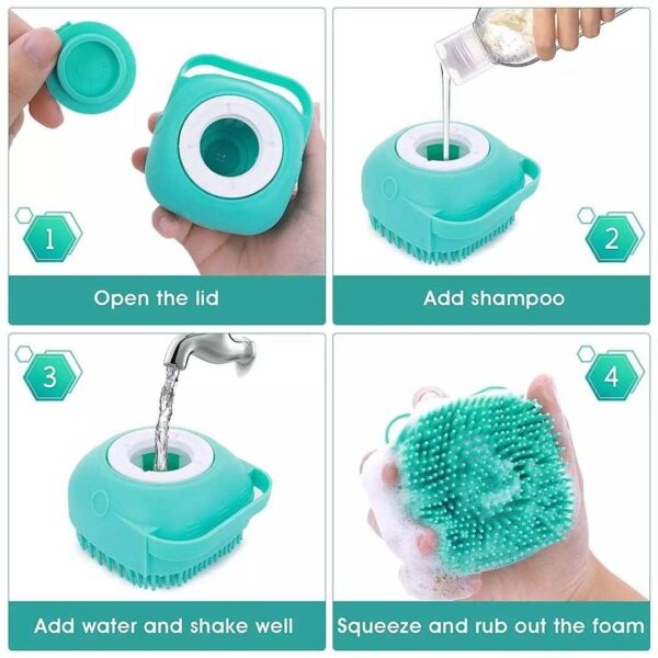 2 in 1 Self Cleaning Pet Grooming Shower Brush with Shampoo Dispenser - Image 4