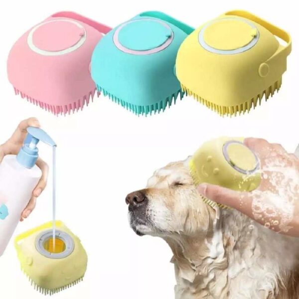 2 in 1 Self Cleaning Pet Grooming Shower Brush with Shampoo Dispenser