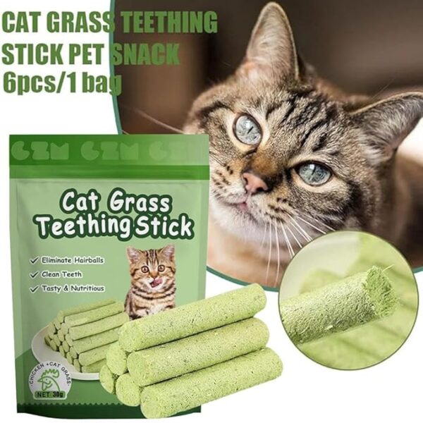 Cat Grass Teething Stick set with Chicken Flavor for Pet Cat 1 Pack 6pcs (30g) - Image 3