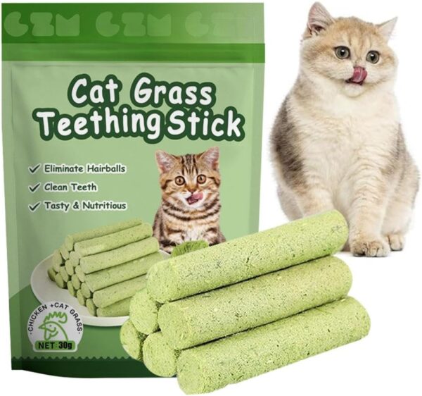 Cat Grass 6pcs Teething Stick set with Chicken Flavor for Pet Cat (30g)