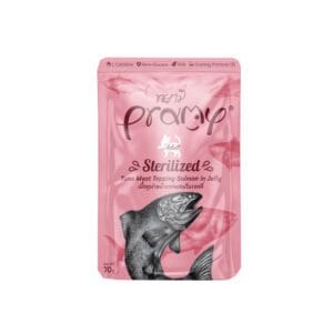 Pramy Sterilized Tuna Topping Salmon in Jelly 70g cat food pouch