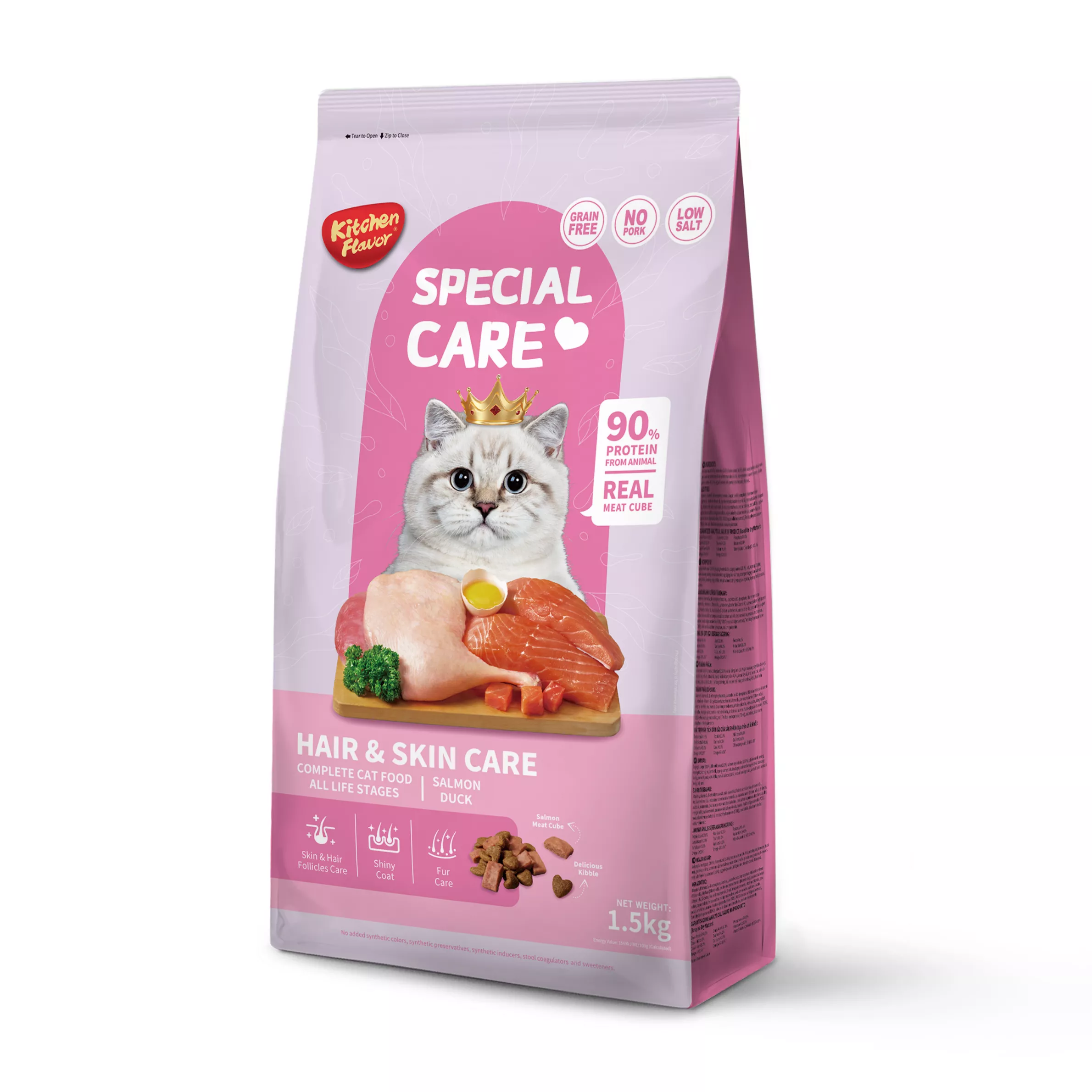 Kitchen Flavor Special Care Hair & Skin Care Complete Cat Food Duck & Salmon 1.5kg