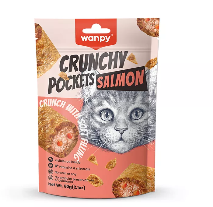 WANPY Crunchy Pockets Salmon & Roe Recipe Cat Treats 60g