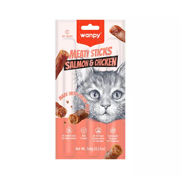 Wanpy Meaty Sticks Salmon & Chicken Recipe Cat Treats 18g
