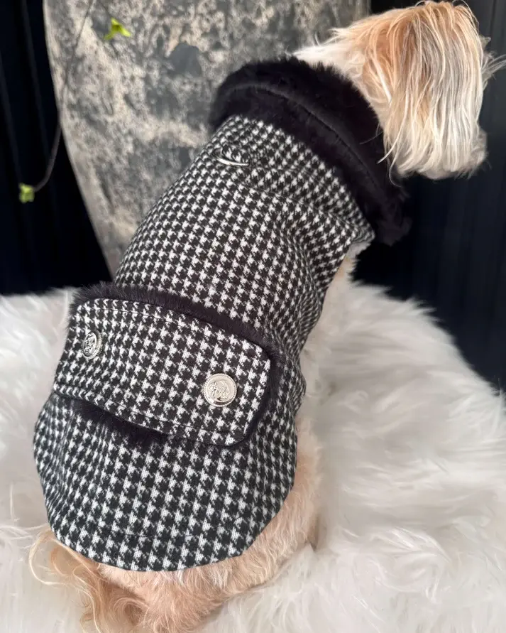 Elegant Winter Dog Coat | Warm Houndstooth Jacket for Small Dogs - Image 4
