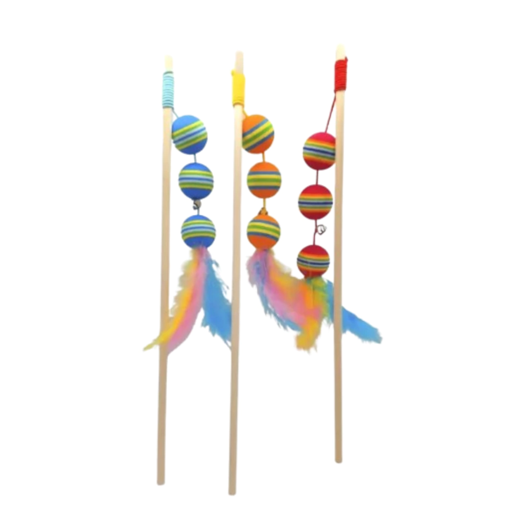 Premium cat charm stick with colorful balls and feathers
