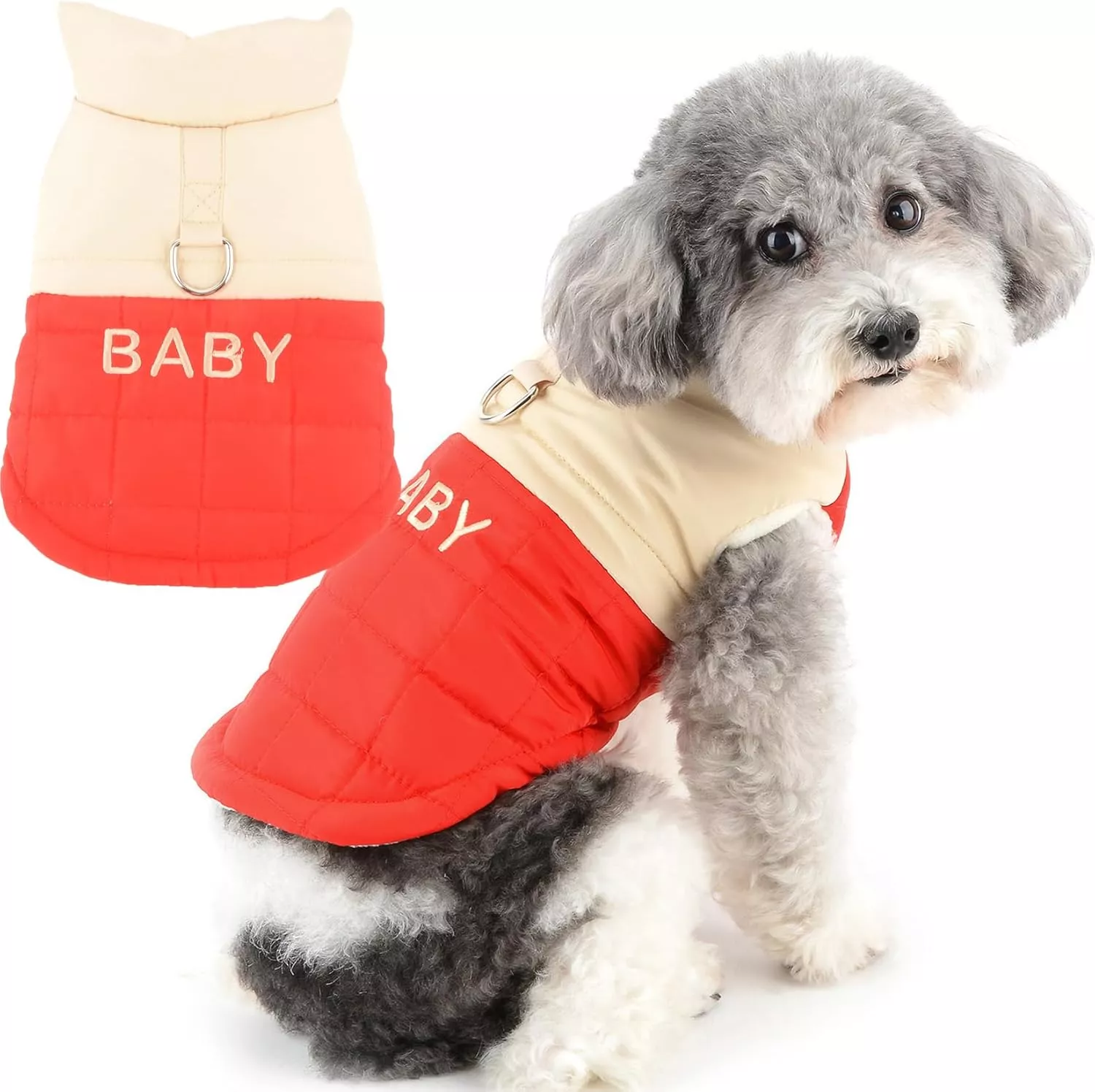Warm Winter Dog Coat for Small Dogs & Cats | Soft Padded Fleece with Leash Ring (XL) - Image 2