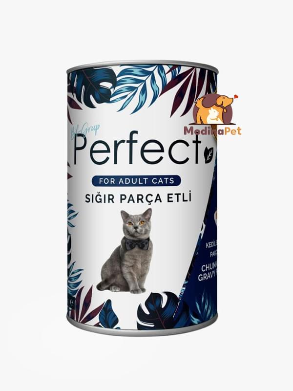 Perfect Adult Cat Beef Wet Food 400 gm chunks in gravy