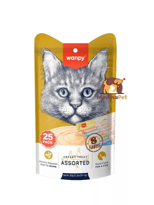 Wanpy creamy cat treat assorted flavours 25 pack
