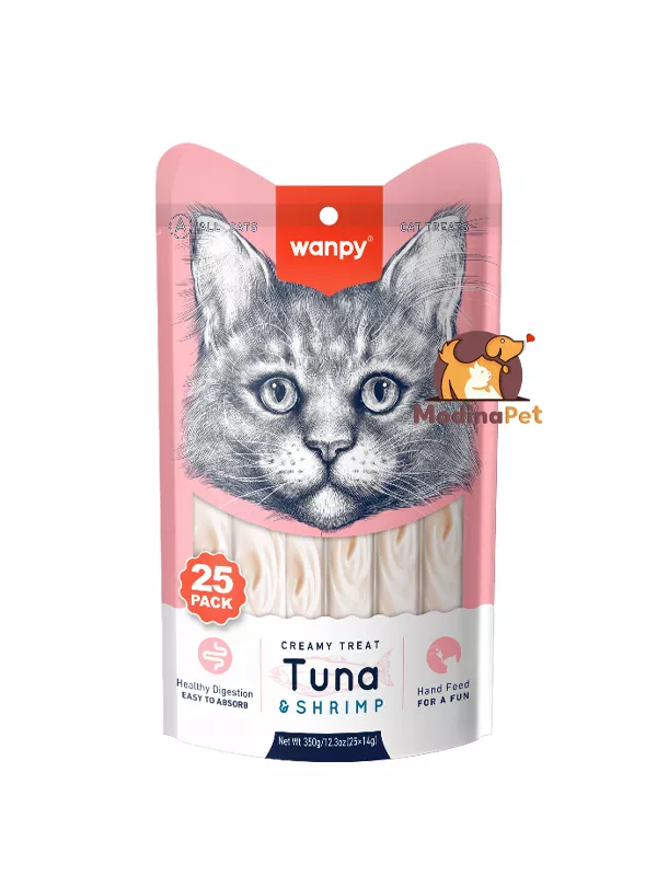 Wanpy creamy cat treat tuna and shrimp flavour 25 pack
