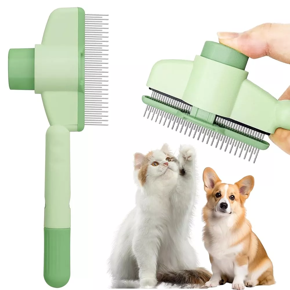 Self cleaning pet grooming brush for cats and dogs